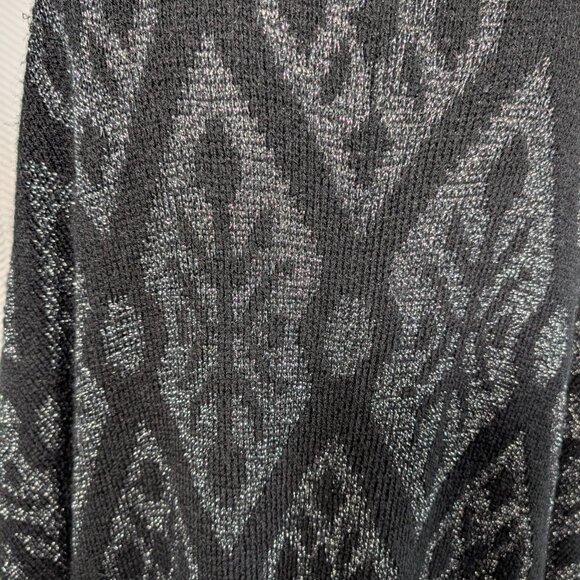 Vintage Black & Silver Knit Cape Cloak Outerwear Abstract Print - Picture 7 of 13